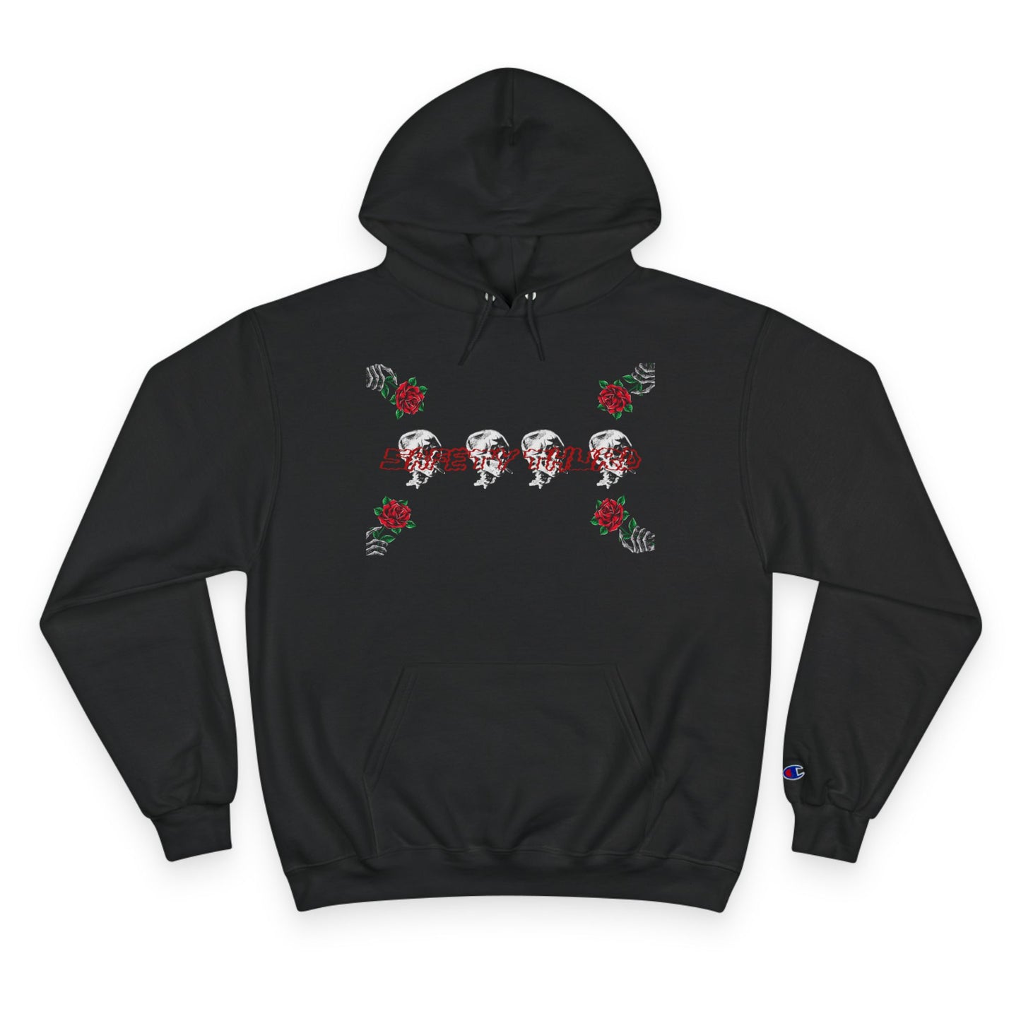Safety Third Champion Hoodie with Roses and Skull Design
